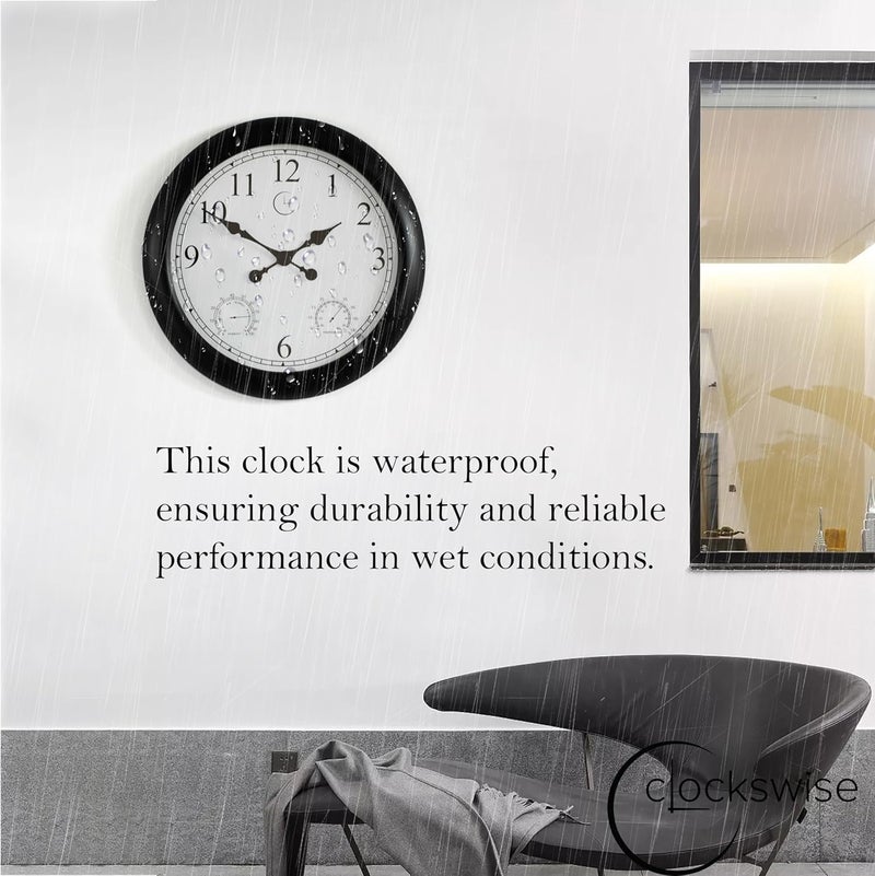 Clockswise Non-Ticking Quartz Wall Clock with Thermometer & Hygrometer Battery Operated Analog Clock for Temperature & Humidity Monitoring Ideal for Home Office School (Black Solid Frame, 24 Inch) - Image 5
